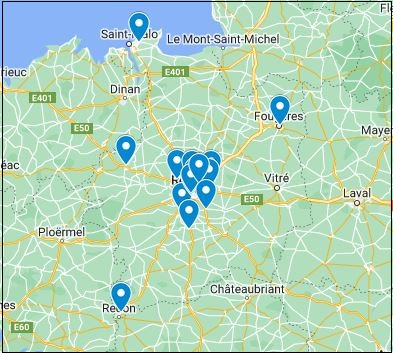 carte Ille et Vilaine avec localisation des clubs